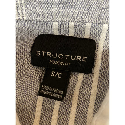 Structure Mens Gray White Striped Short Sleeve Pocket Button Up Shirt Top Size S