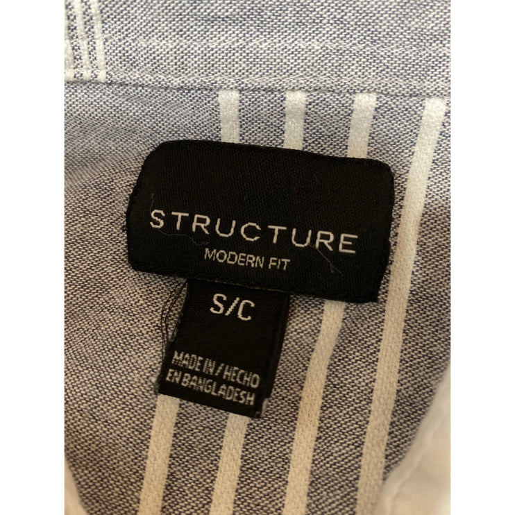 Structure Mens Gray White Striped Short Sleeve Pocket Button Up Shirt Top Size S