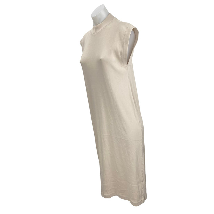 Zara Soft Long Womens Beige Knit Sleeveless Mock Neck Midi T-Shirt Shift Dress M