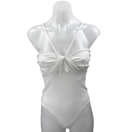 Zara Women's White Sleeveless Twist Cutout Bandeau Cami Bodysuit Top Size M