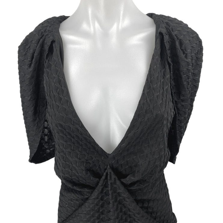 Asos Black Textured Cape Short Sleeve Plunging V Cutout Mini Sheath Dress Size 6