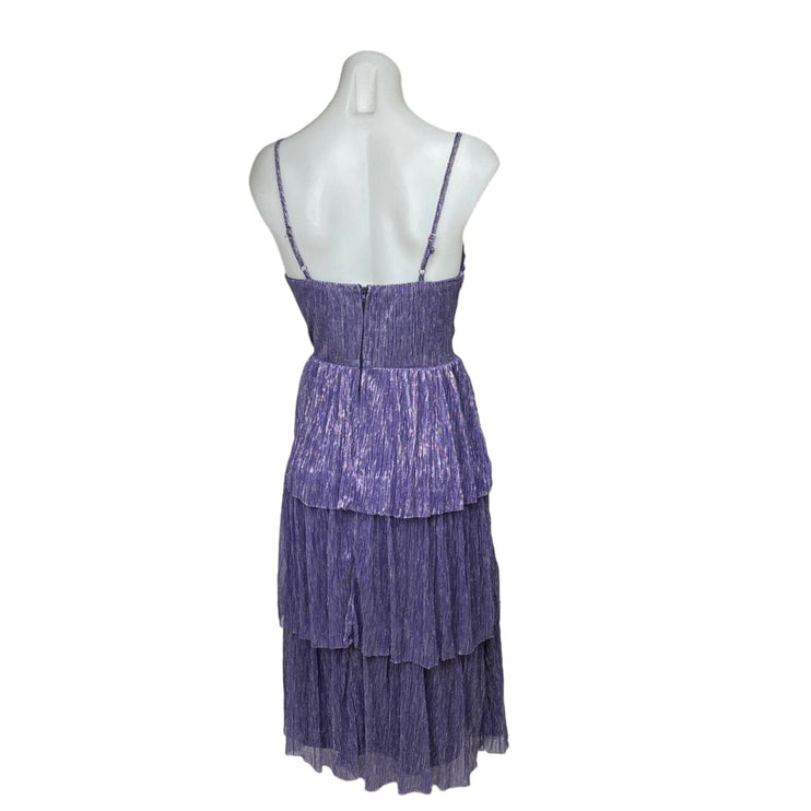 Trixxi Purple Silver Mettalic Spaghetti Strap Tiered Formal Evening Dress Sz XS