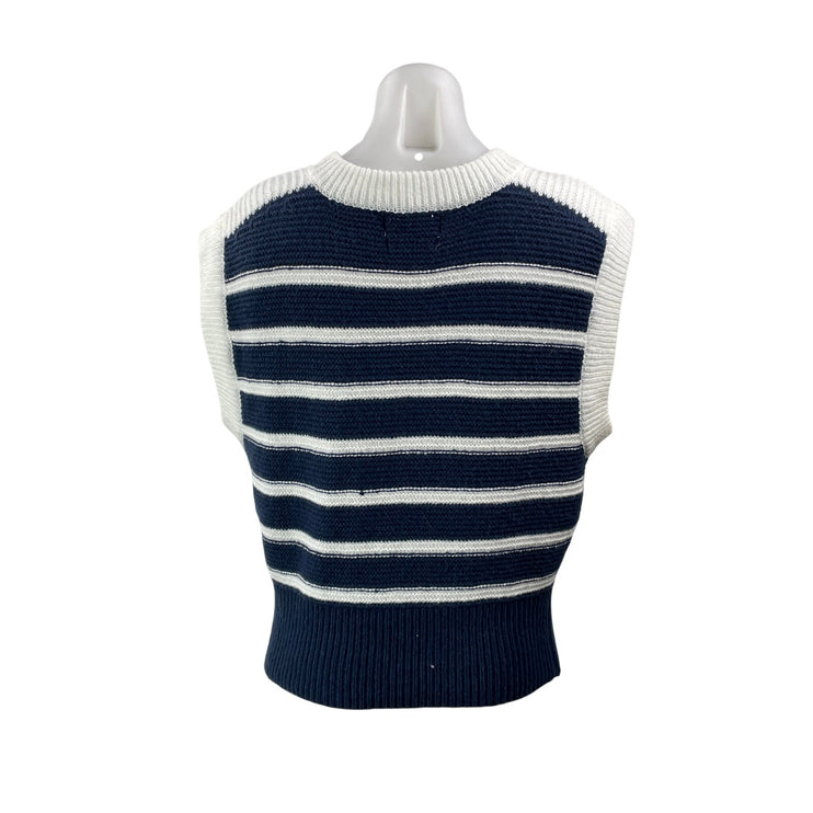 Feelkoo Women's Navy Blue White Sleeveless Striped Knit Sweater Vest Top Sz M/L
