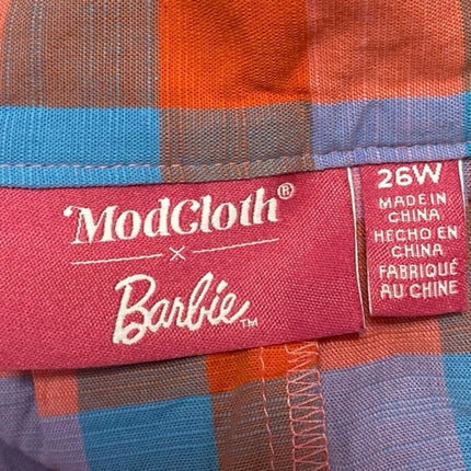Barbie x Modcloth So Plaid It's Good Pink Pleated Belted A Line Midi Skirt Sz 26