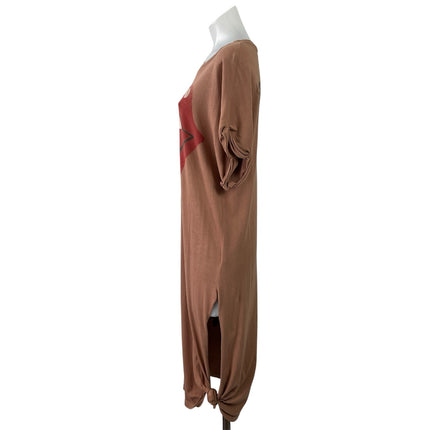 Free People Daydreamer Rolling Stone Brown Slit Short Sleeve Midi T Shirt Dress M