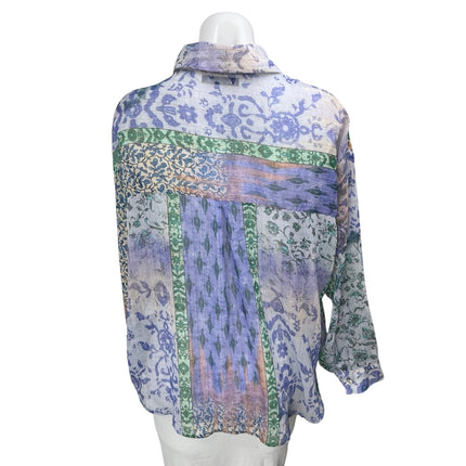 Zara Multicolor Floral Colorblock Striped Long Sleeve Button Down Shirt Top Sz M