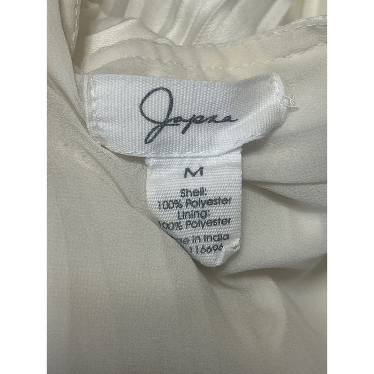 Japna Cream White Silky Satin Pleated Faux Wrap Long Sleeve Peplum Blouse Top M