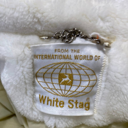 Vintage White Stag White Faux Fur Double Breasted Long Sleeve Coat Jacket Size S