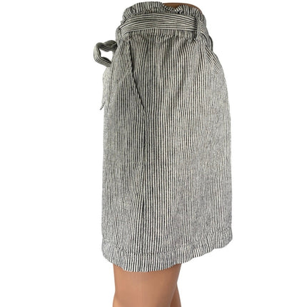 J.Crew White Black Striped Linen Belted Tie High Waist Mini A-Line Skirt Sz XXS