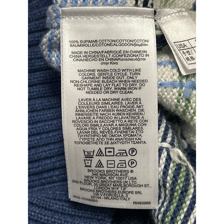 Brooks Brothers Men's Blue Plaid Long Sleeve Crew Neck Knit Sweater Top Size S
