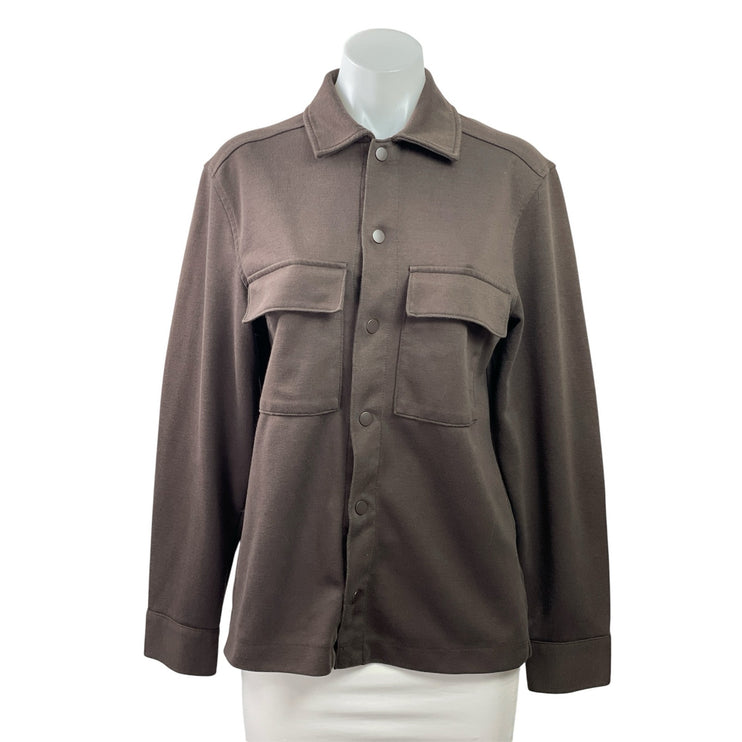 H&M Women's Brown Chest Pocket Long Sleeve Button Down Overshirt Top Size S
