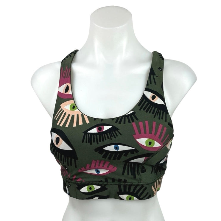 Cotton On Body Green Multi Eyes Print Racerback Scoop Sports Bra Top Size M