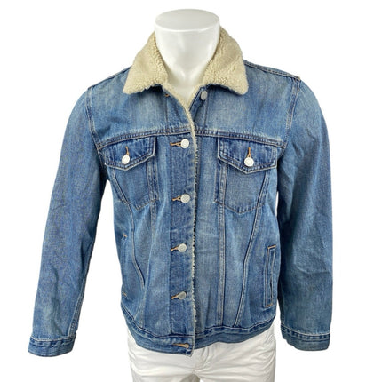 Gap 1969 Men's Blue Faux Shearling Fleece Long Sleeve Denim Jean Jacket Size L