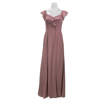 Azazie Pink Ruffle Flutter Sleeve Sweetheart Fit & Flare Bridesmaid Dress Size 8