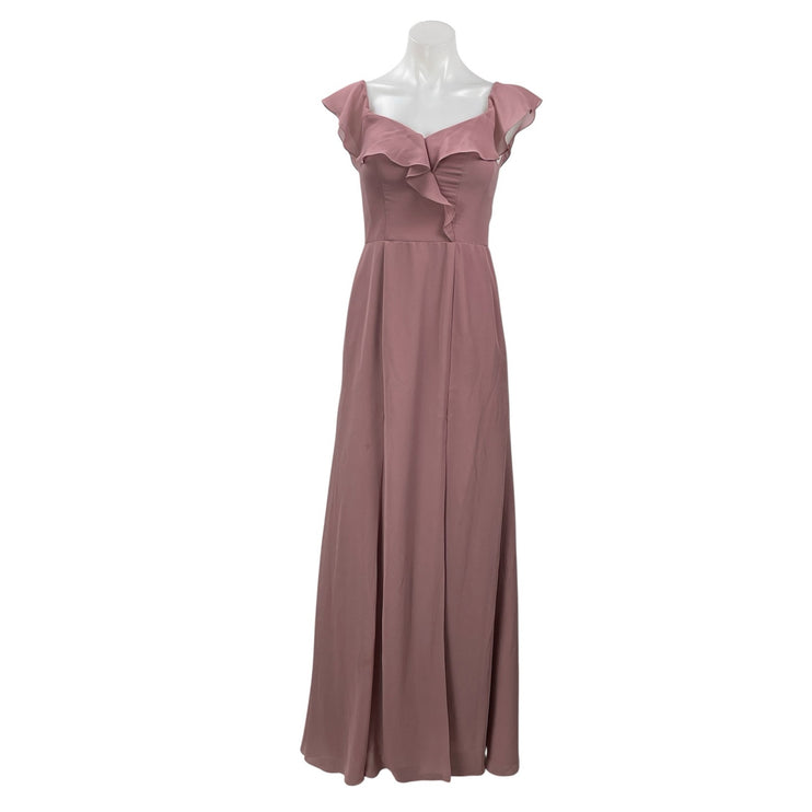 Azazie Pink Ruffle Flutter Sleeve Sweetheart Fit & Flare Bridesmaid Dress Size 8
