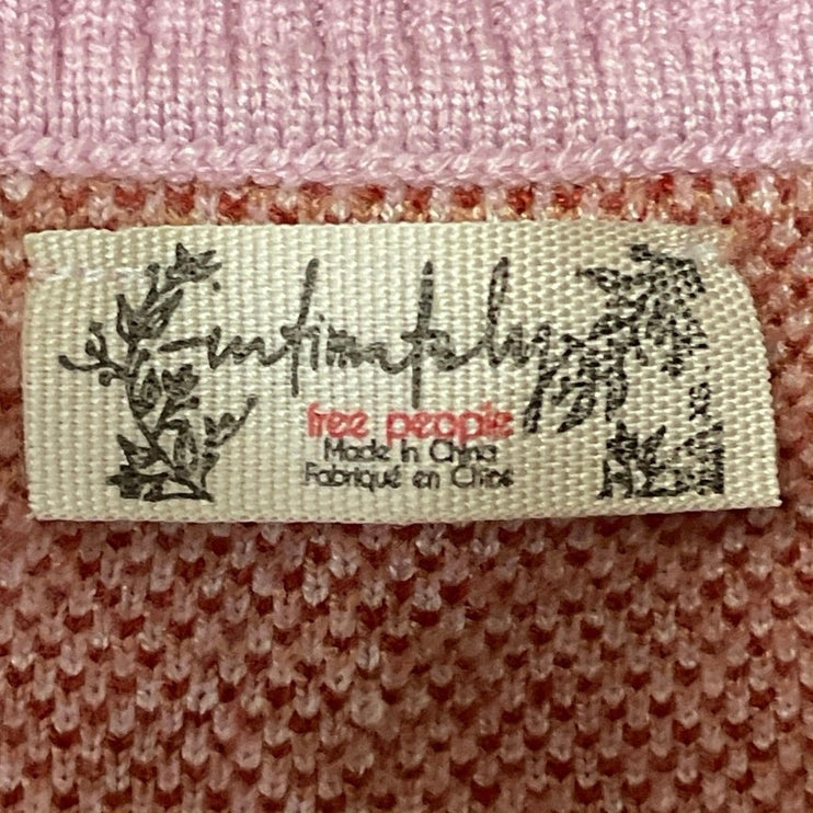 Free People Snow Bunny Pink Short Sleeve Square Neck Knit Bodysuit Top Size XS