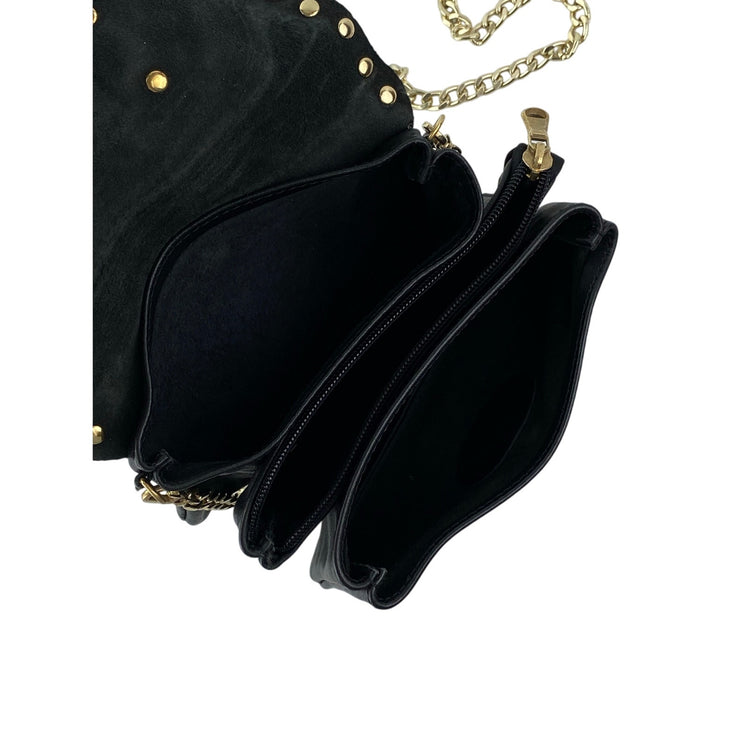 Sorrento De Martino Women's Black Chain Crossbody Leather Studded Handbag OS