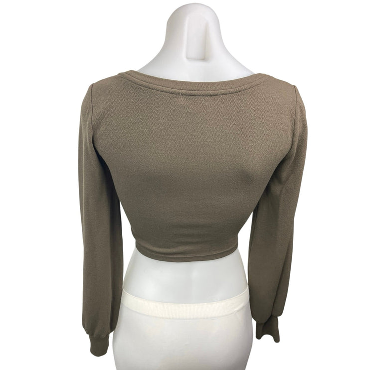 Aritzia Babaton Gray Square Neck Long Sleeve Cropped Sweatshirt Top Size S