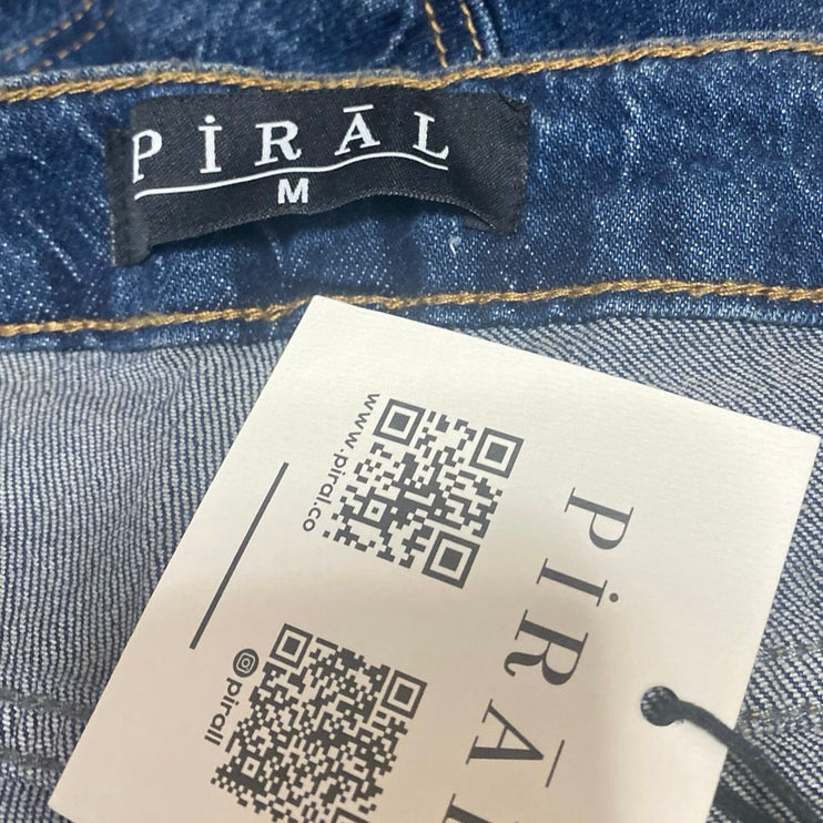 NEW Piral Women's Blue High Waisted Cross Belt Straight Denim Jeans Size M