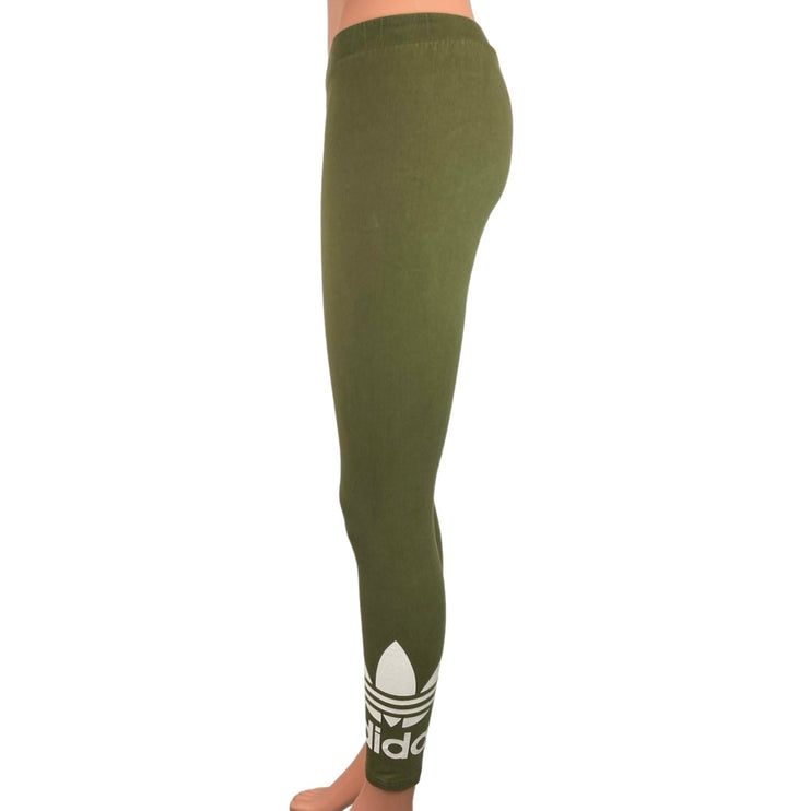 Adidas Originals Olive Green Adicolor Trefoil Low Rise Stretch Knit Leggings S