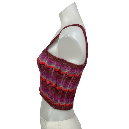 MNG Mango Multicolor Sleeveless Open Knit Chevron Cami Camisole Crop Tank Top M