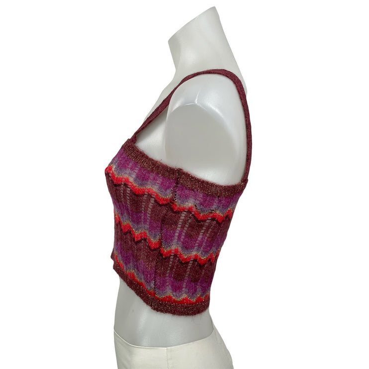 MNG Mango Multicolor Sleeveless Open Knit Chevron Cami Camisole Crop Tank Top M