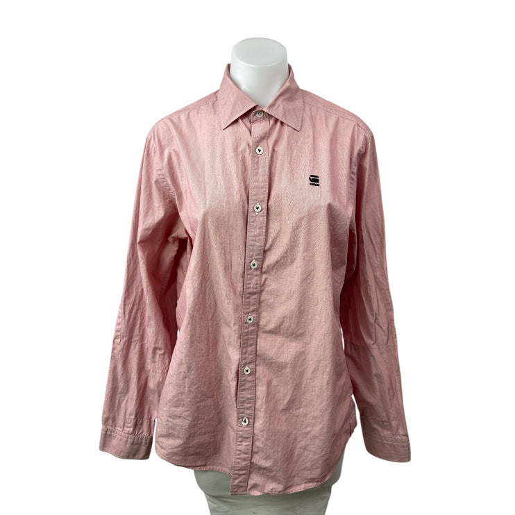 G-Star Raw Women's Pink Collared Long Sleeve Button Down Shirt Blouse Top Size L