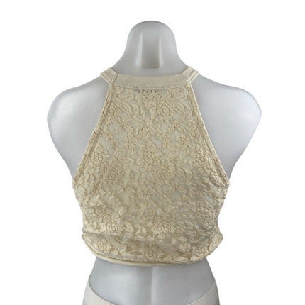 ZARA Cream White Floral Lace Sleeveless Halter Cami Crop Tank Blouse Top Size S