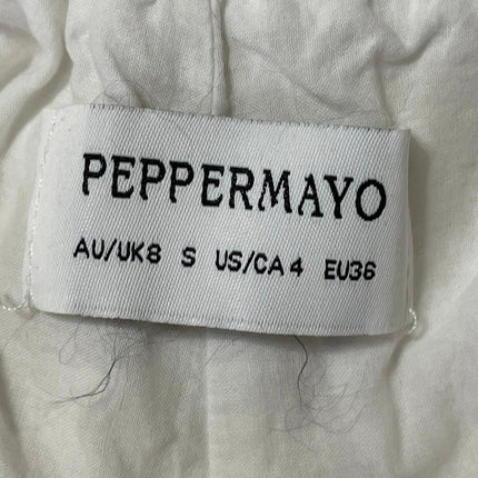 Peppermayo Women's White Drawstring High Rise Embroidered Wide Leg Pants Size 4