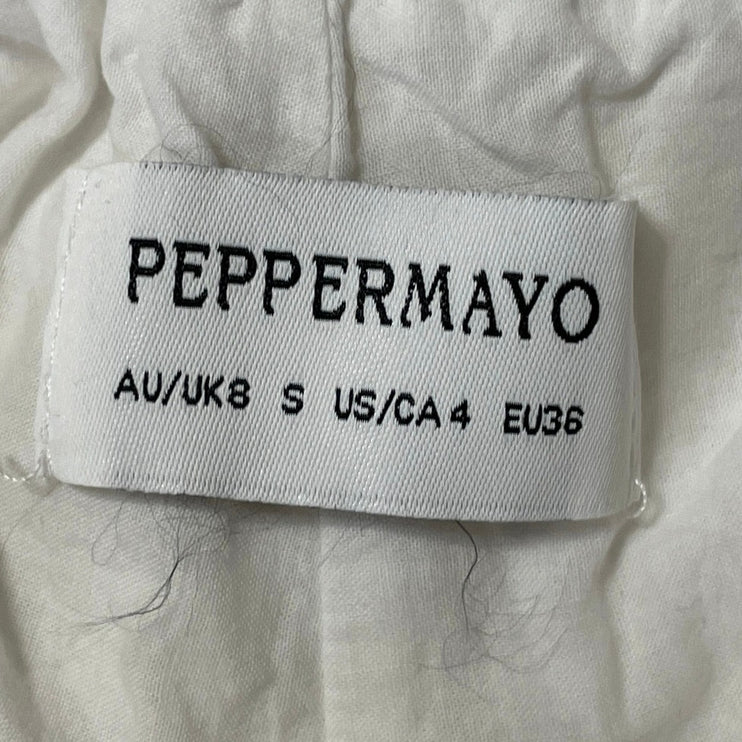 Peppermayo Women's White Drawstring High Rise Embroidered Wide Leg Pants Size 4