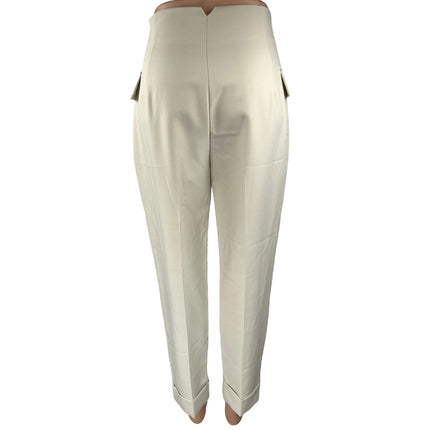 Zara Women's Off White High Waisted Pleated Straight Trouser Dress Pants Size S
