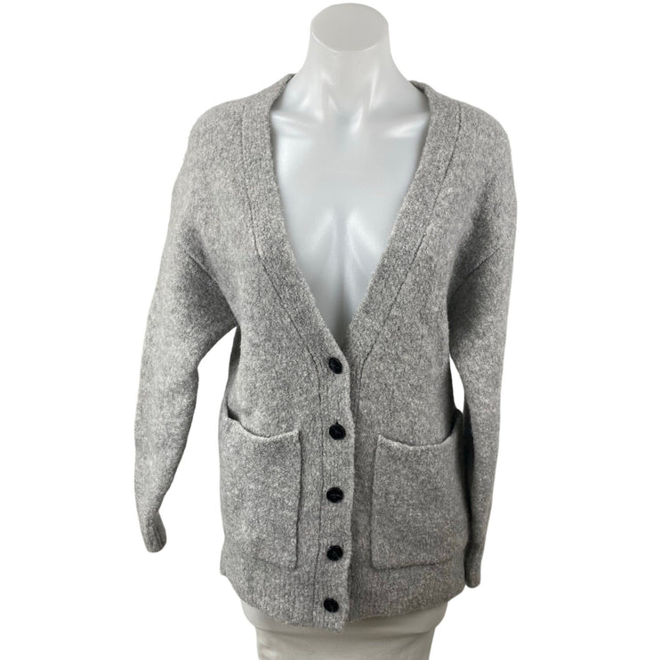 Aritzia Wilfred Dorothy Gray Wool V Neck Long Sleeve Cardigan Sweater Top Sz 2XS