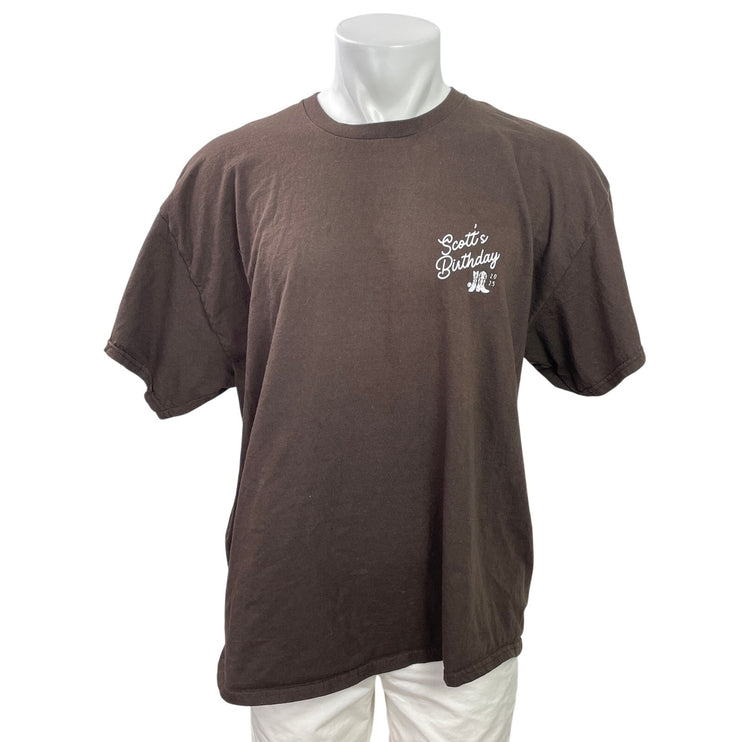 Men's Brown Yeehaw Cowboy Cat Western Graphic Short Sleeve T Shirt Tee Top 2XL