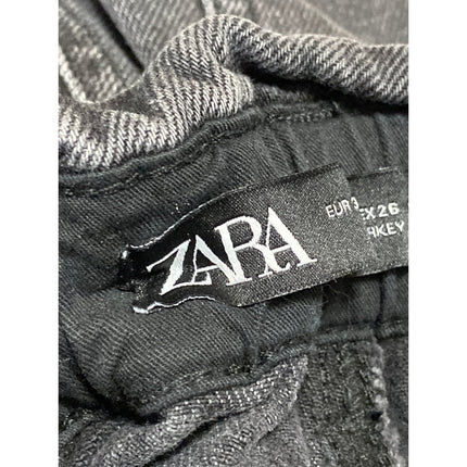 Zara Women's Black High Waisted Straight Tapered Barrel Paperbag Denim Jeans 36