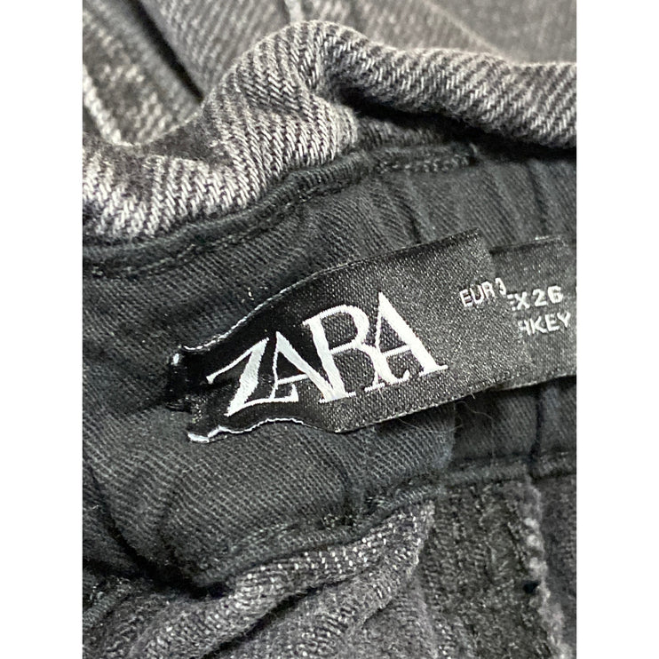 Zara Women's Black High Waisted Straight Tapered Barrel Paperbag Denim Jeans 36