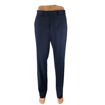Alfani Mens Navy Blue Slim Fit Straight Leg High Rise Trousers Dress Pants 32/34