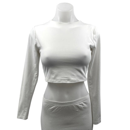 Susana Monaco Women's White High Neck Long Sleeve Crop Tee T-Shirt Top Size S