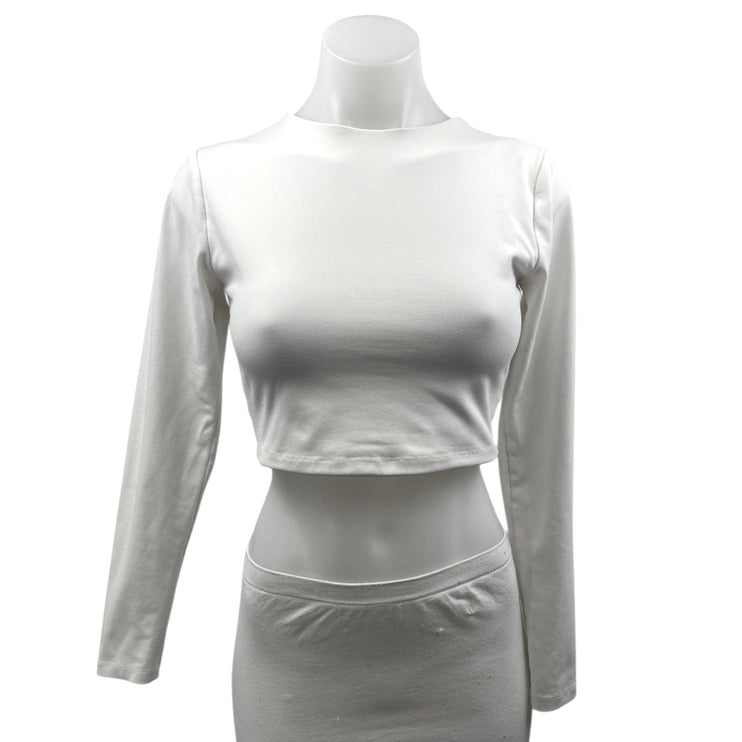 Susana Monaco Women's White High Neck Long Sleeve Crop Tee T-Shirt Top Size S