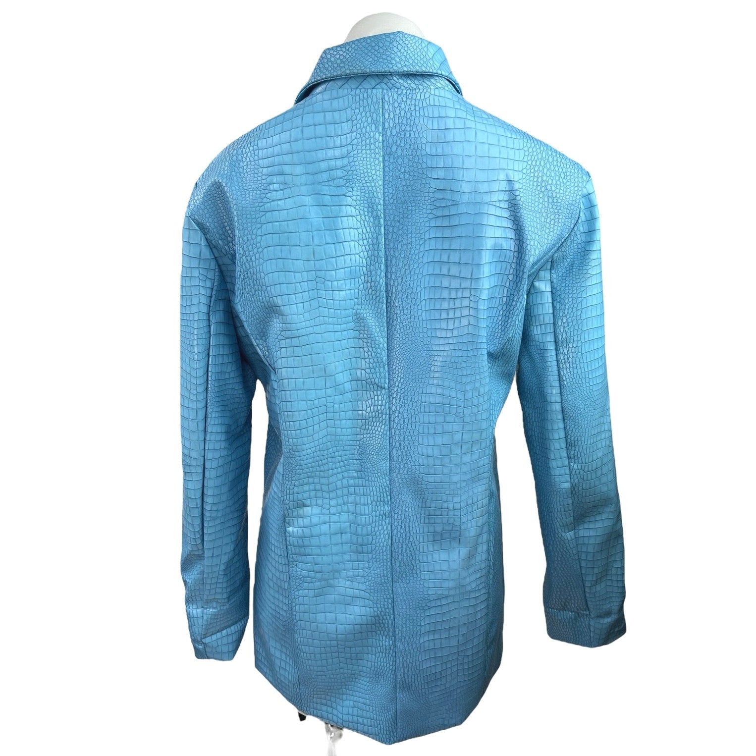 Princess Polly Womens Blue Faux Leather Croc Embossed Blazer Coat Jack Brie Princess Polly Womens Blue Faux Leather Croc Embossed Blazer Coat Jack Brie