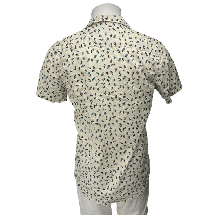Quiksilver Men's White Printed Modern Short Sleeve Button Up Shirt Top Size S