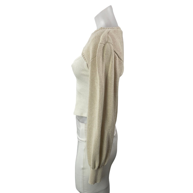 Zara Women's Beige Long Sleeve Ribbed Knit Crew Shrug Bolero Crop Top Size S