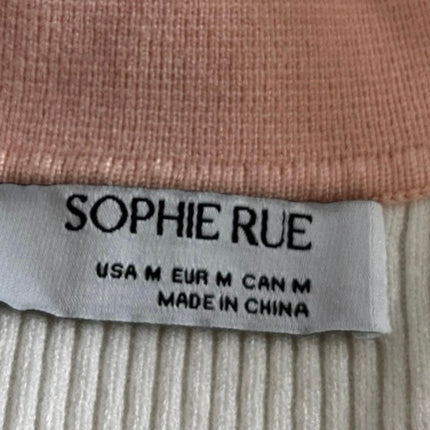 Sophie Rue White Pink Rib Knit Button Collar Short Sleeve Crop Polo Blouse Top M