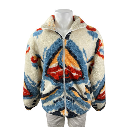 Men's Multicolor Fleece Aztec Tribal Full Zip High Neck Sweater Jacket Size M
