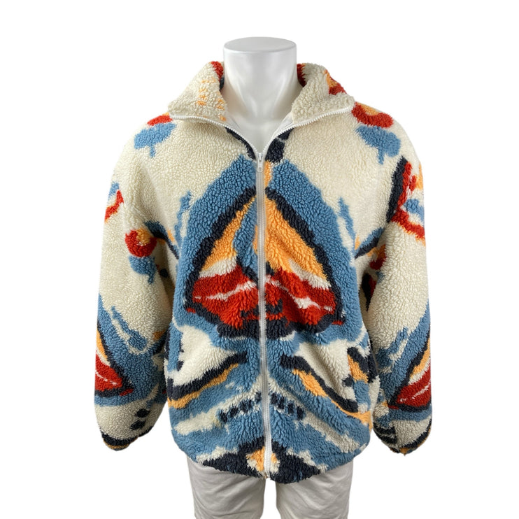 Men's Multicolor Fleece Aztec Tribal Full Zip High Neck Sweater Jacket Size M