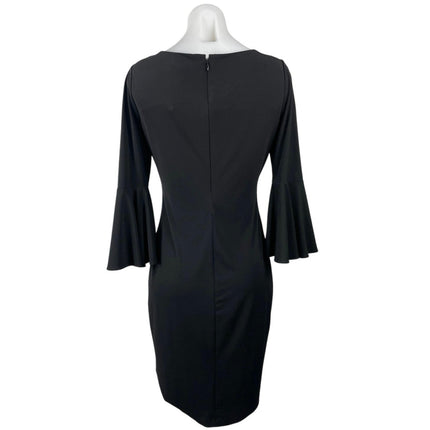 Calvin Klein Black Bell Sleeve Round Neck Stretch Cocktail Mini Sheath Dress L