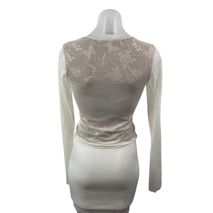 I.AM.GIA Yvette Womens Sheer Mesh Floral Lace V Neck Long Sleeve Blouse Top Sz S