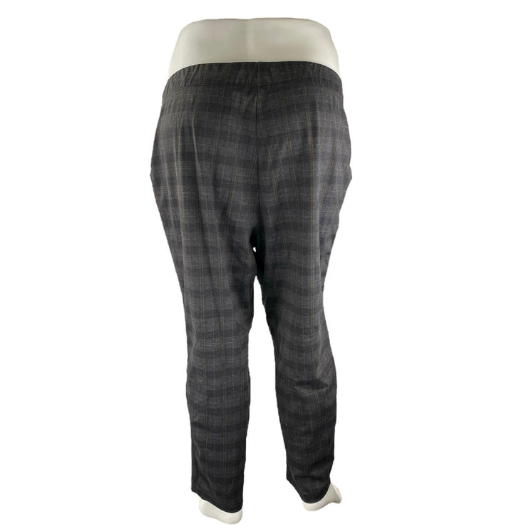 Max Studio Black Gray Plaid Pull On High Rise Straight Trousers Pants Size 3XL