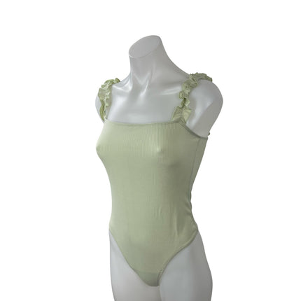 Aritzia Sunday Best Double Zero Square Neck Sleeveless Ruffled Bodysuit Top Sz S