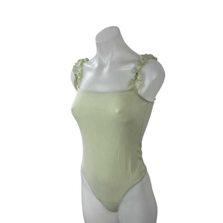 Aritzia Sunday Best Double Zero Square Neck Sleeveless Ruffled Bodysuit Top Sz S