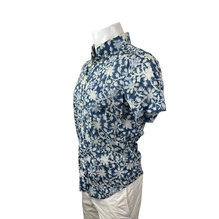 Abercrombie & Fitch Muscle Men's Blue Floral Short Sleeve Button Down Shirt S